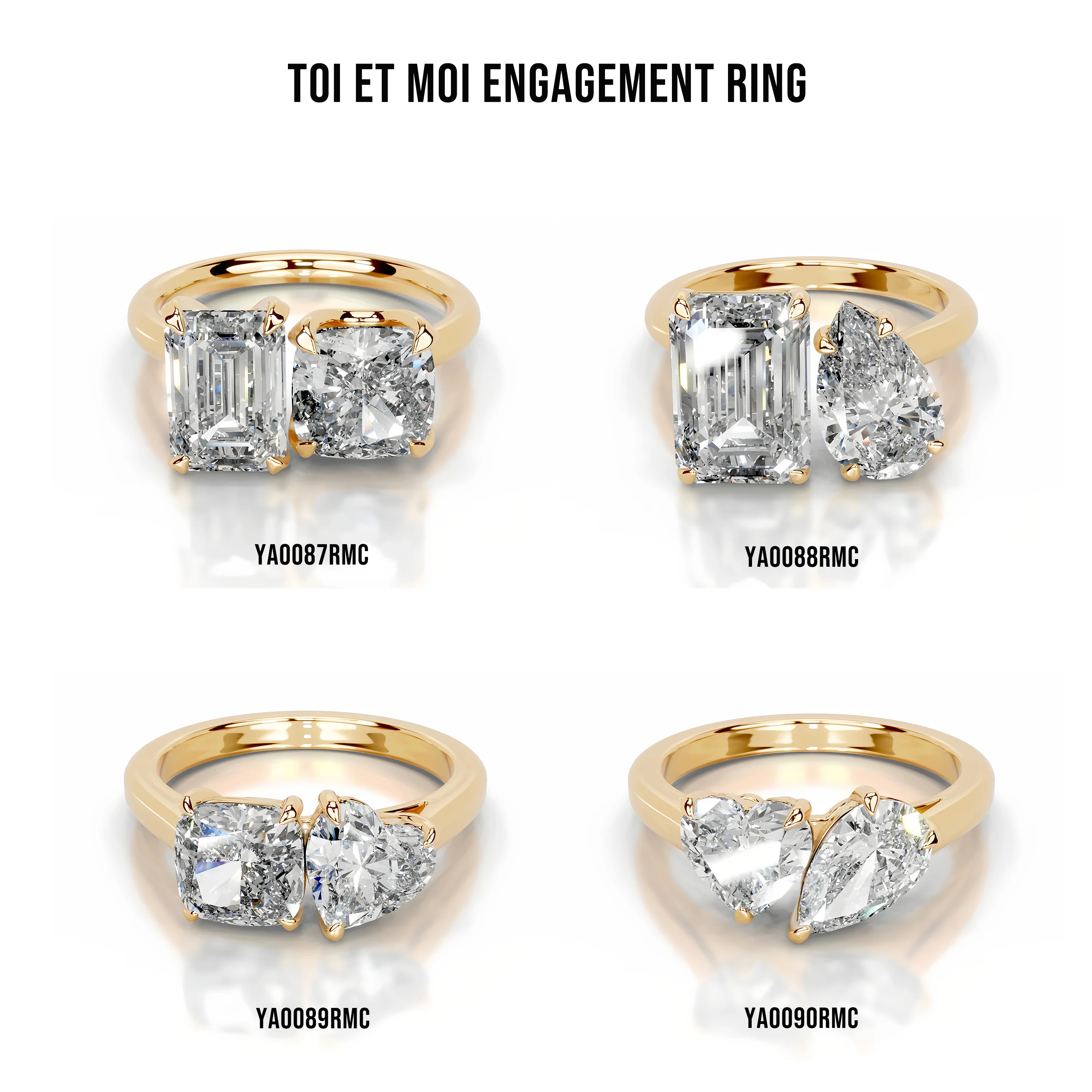 GEM'S BALLET two-stone Moissanite TOI ET MOI Engagement Ring in 18K Gold Over 925 Sterling Silver Open Adjustable Rings