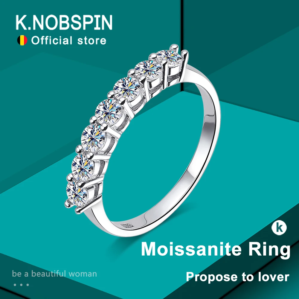 KNOBSPIN 3mm D 컬러 모이사나이트 반지 s925 스털링 실버 도금 18k 화이트 골드 영원 밴드 결혼 약혼 반지 여성용 