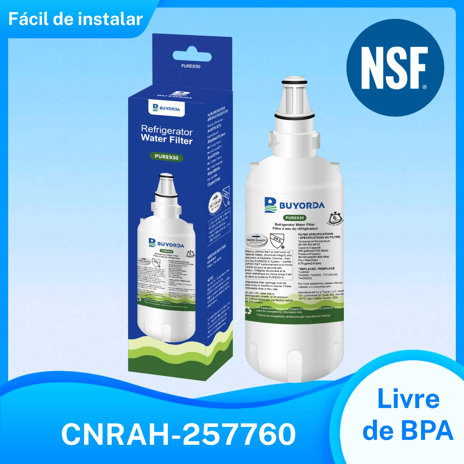 Filtro De Agua Para Geladeira Reposicao 7440000 7440002 - for Liebherr 7731240-00 744000200 Carbon Block Controle De Sabor E Odor Giro Facil Troca Rapida