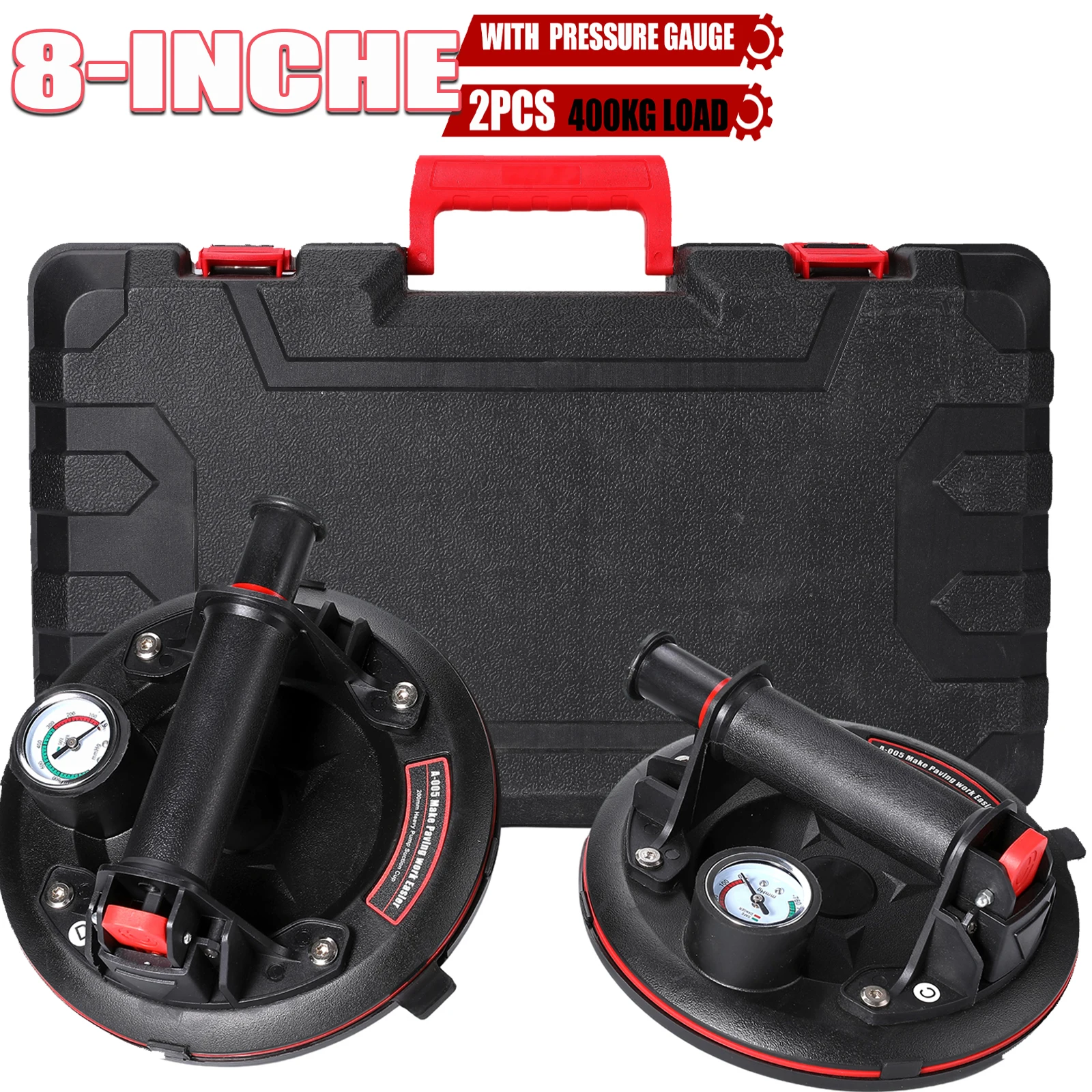 Ventouses en verre de 8 pouces, avec manomètre, lève-carreaux, aspiration sous vide, capacité de charge de 400KG, outil de levage