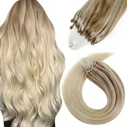 Extensiones de cabello LaaVoo Micro Link 50G y 100G cabello humano Real Remy con cuentas 1G/S Balayage pelo liso Prebonded Micro anillo