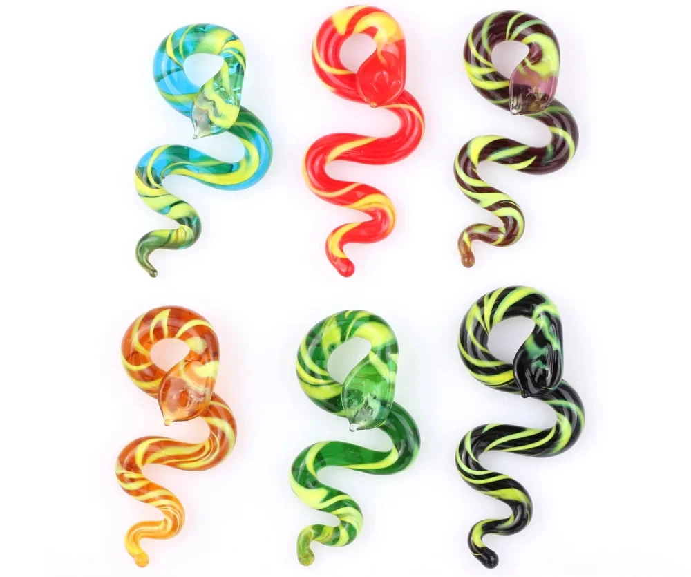 Qianbei Hurtownia 6szt Ręcznie robione Murano Lampwork Glass Mix Color Snake Pendant Fit Naszyjnik Gorąca biżuteria Prezent — zdjęcie 2