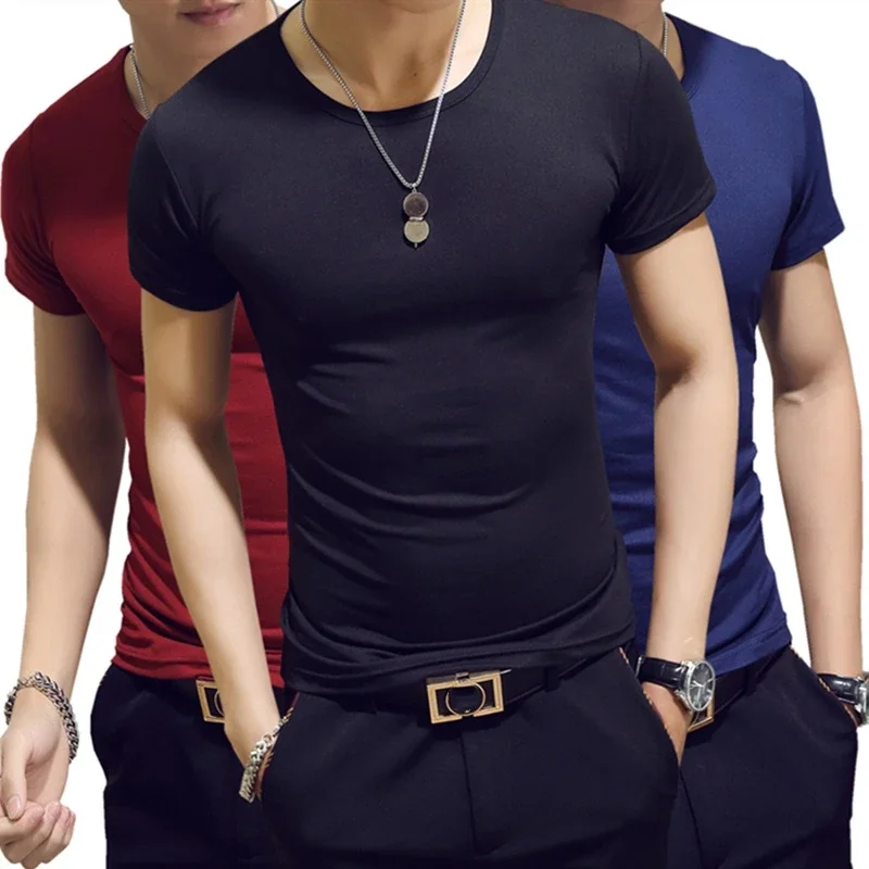 7 Colors Slim Man's T-shirt Short Sleeve Streetwear Gym Clothing Tee Top Plain Running Shirt Camiseta Masculina Tee Shirt Homme — zdjęcie 2