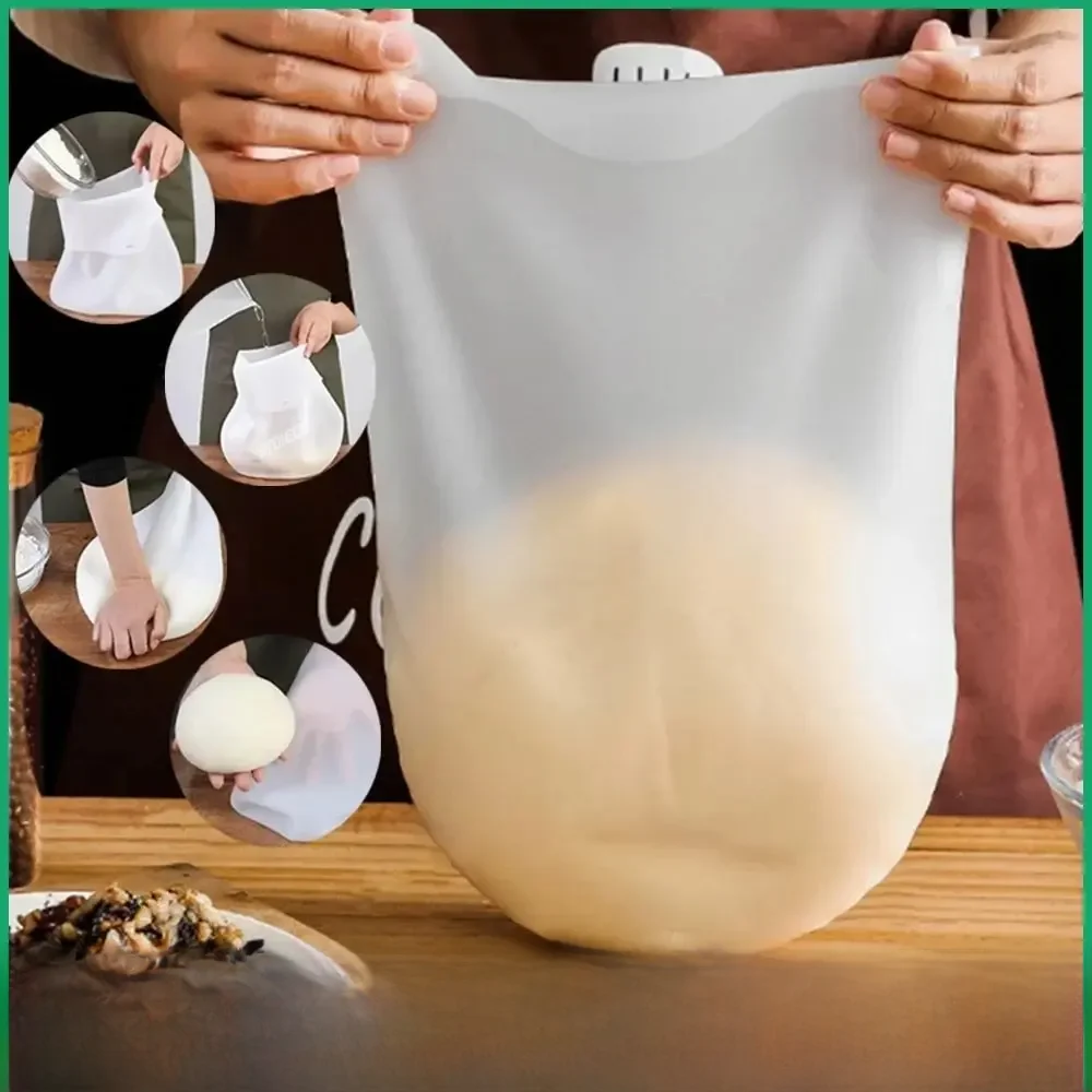 Sac de pétrissage de pâte en Silicone de qualité alimentaire, sac de pâte à pétrir en Silicone, sac de mélangeur de farine, mélangeur de pâte polyvalent pour pain, pâtisserie, Pizza