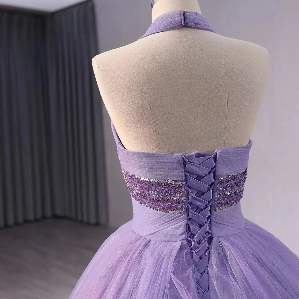 Luxury Halter Sleeveless Evening Dress Lace Up Back Sequined Gown Elegant Customizable Special Occasion 2026