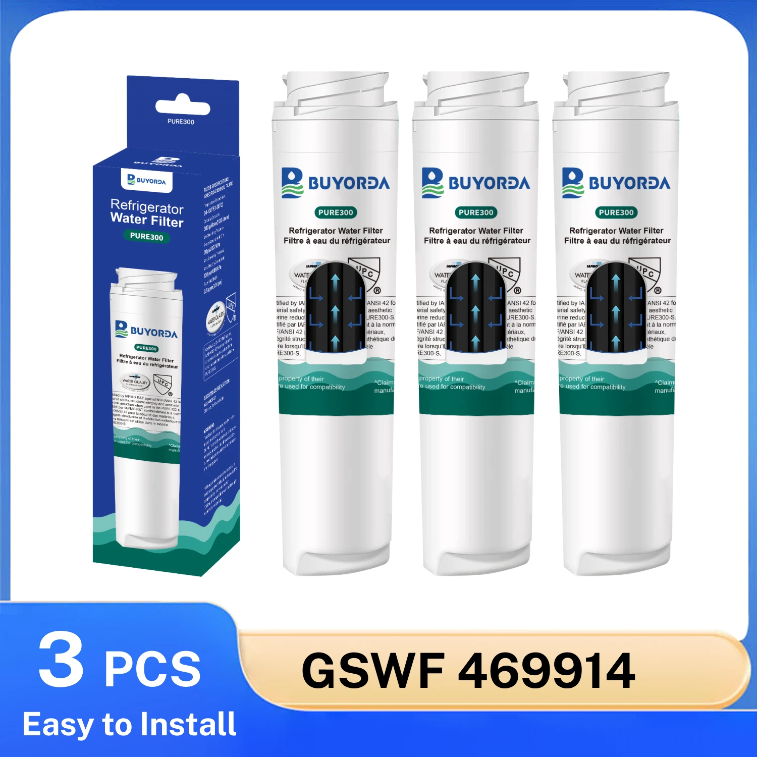 

Сменный фильтр для воды GSWF для холодильников GE GSWFDS GXRLQR SmartWater 238C2334P001, совместимый с Kenmore 469914 9914 46-9914, без BPA