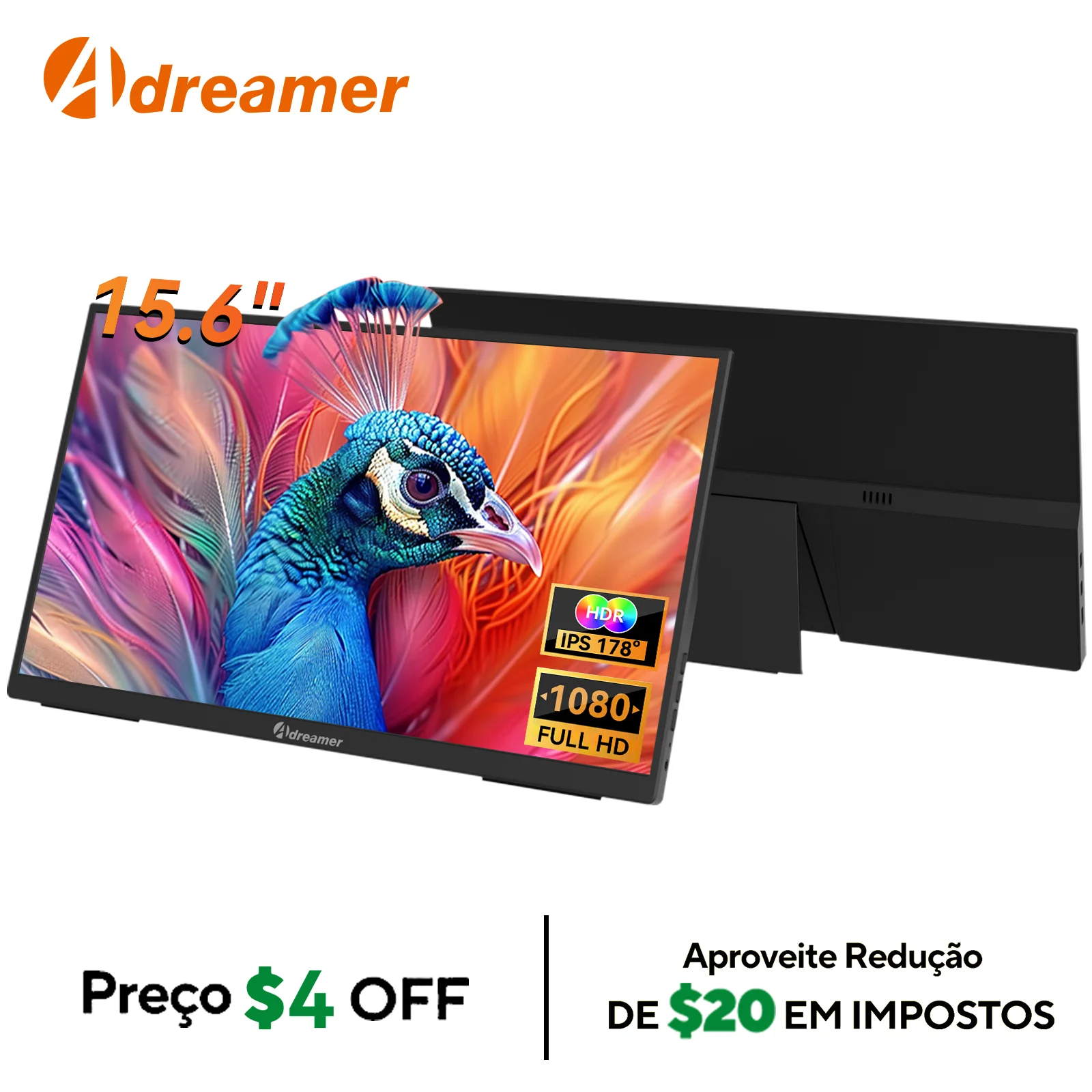 

Adreamer 15.6" FHD 60Hz Portable Monitor 1920*1080 16:9 100% sRGB 220Cd/m² Travel Gaming Display for Laptop Switch ps4 ps5 Xbox