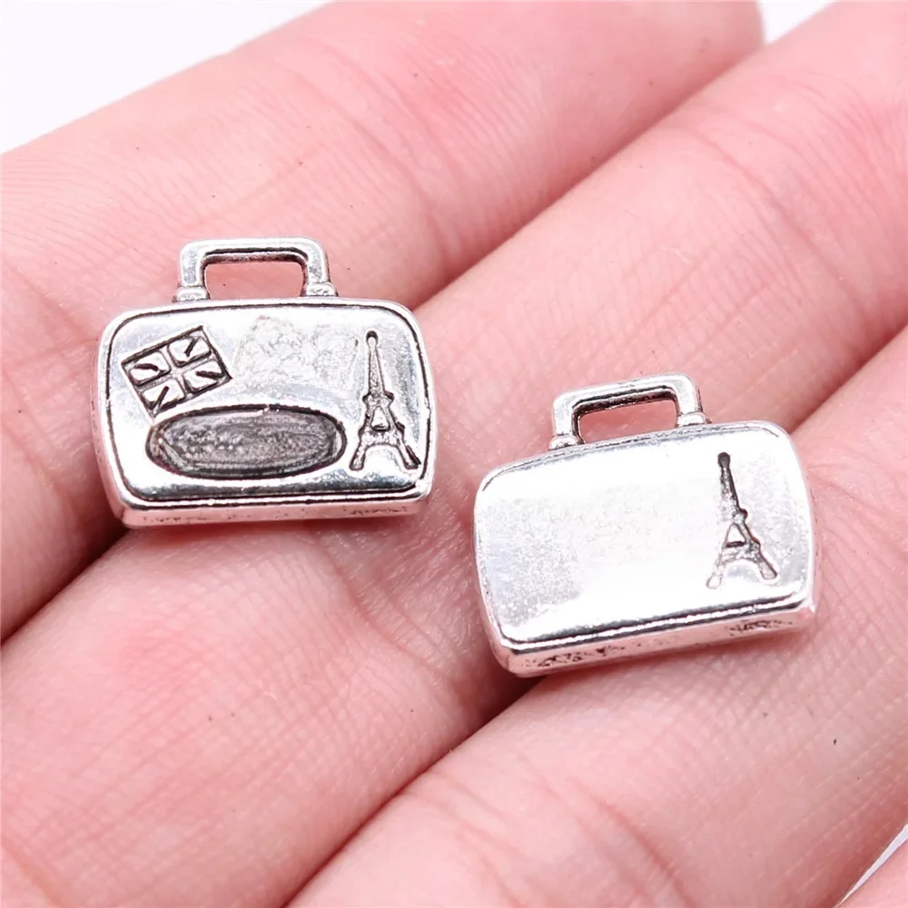 WYSIWYG 5 sztuk 16x14mm antyczne srebro kolor pamiątki turystyczne Paryż Londyn torby bagażowe Charms wisiorek dla DIY tworzenia biżuterii — zdjęcie 2