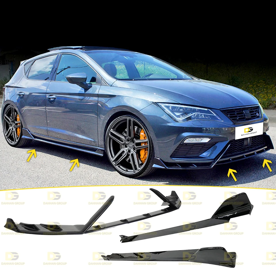 Seat Leon MK3 po liftingu 2017 - 2020 Lenz Design zestaw do ust przedni Spoiler Splitter warg + boczna dokładka rozszerzenia sportowe Bodykit