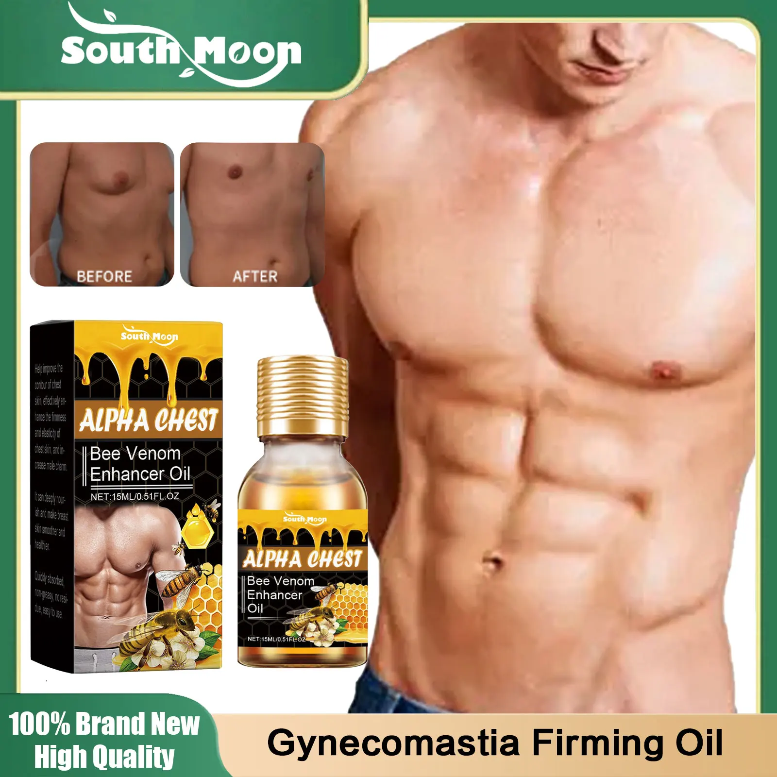 Man Breast Tightening Oil Bee Venom Enhancer Serum Chest Fat Reduction Gynecomastia Shaping Strengthen Chest Muscle Firm Massage