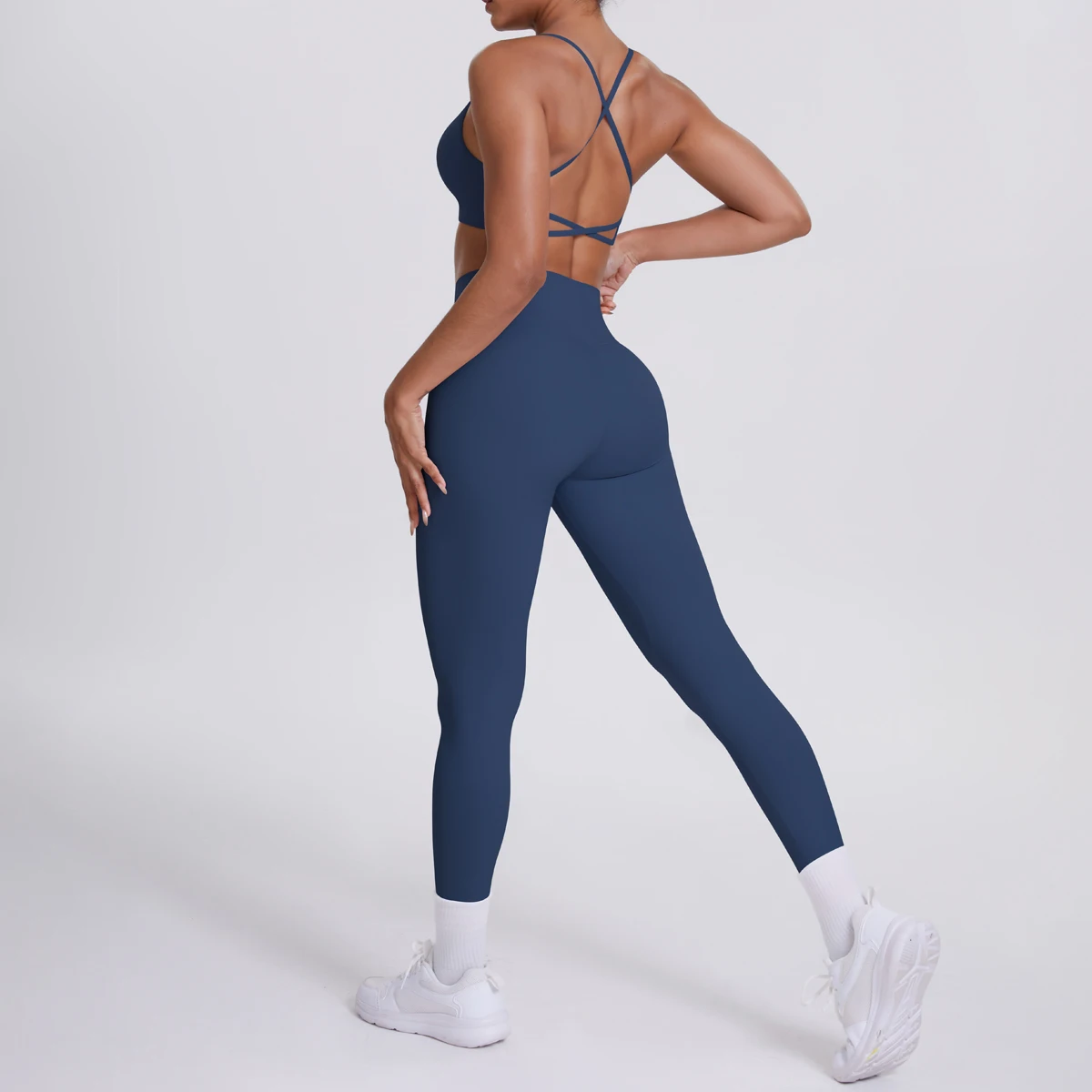 Yoga-Anzug, Sport-Set, Fitnessstudio, nahtlos, stoßfest, Sport-BH, Damen, hohe Taille und Hüften, eng, pfirsichfarbene Gesäßhose, Damen-Sportbekleidung – Detail 12