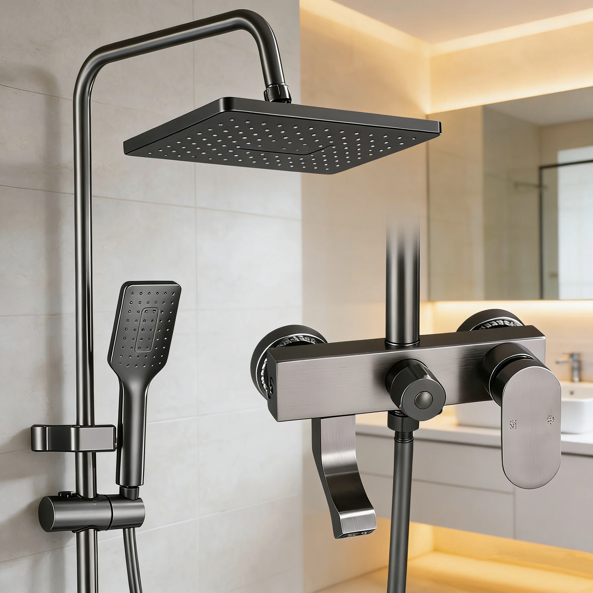 Ensemble complet de douche en acier inoxydable, salle de bains, 3 systèmes de baignoire-douche à la mode, ensembles de douche pressés, robinet de douche thermostatique autonettoyant