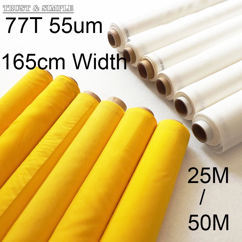 

25/50Meters Silk Screen Printing Mesh Fabric 77T 55um 165cm Width With White Yellow Color