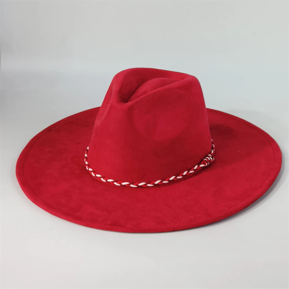 Vegan Suede fedora hat Colorful braided rope Wide brim hat women suede hat top hat шапка женскcap sombrero hombre ch
