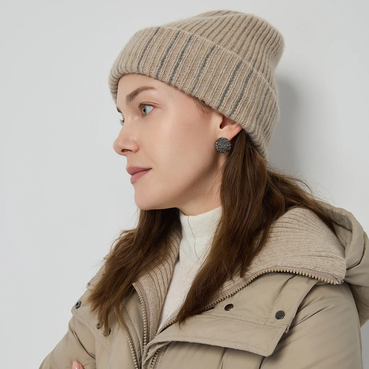 BY3521403 Luxury Women's 100% Cashmere Beanie Soft Rib Knit Winter Hat Elegant Warmth