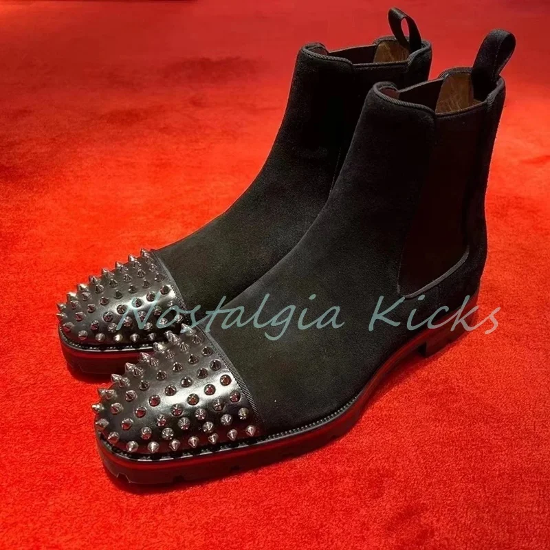 Fashion Winter Studded Toe Wool Chelsea Boots Brown Leather White Shearling Ankle Boots for Men Anti Slip Warm Snow Boots - Image 4