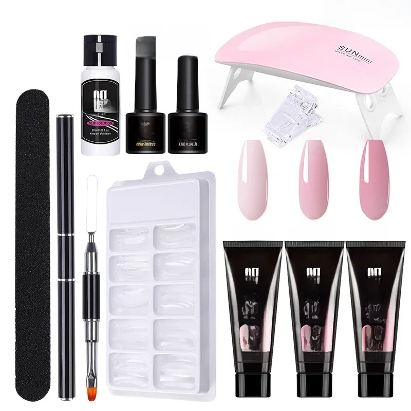 Kit de gel poli para unhas com lâmpada LED de 6 W, conjunto tudo em um para manicure, gel de