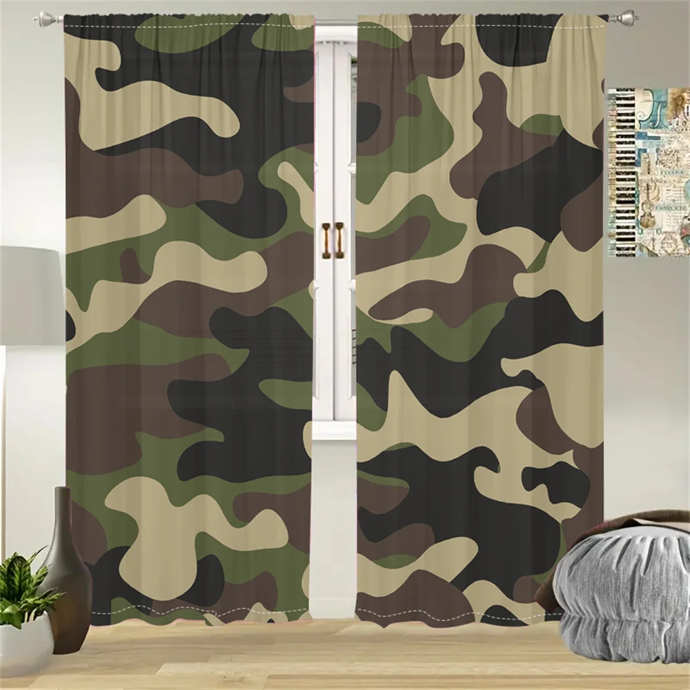 2Pcs Camouflage Pattern Curtains Army Green Jungle Style Living Room Bedroom Sunshade Outdoor Adventure Theme Decor Curtains