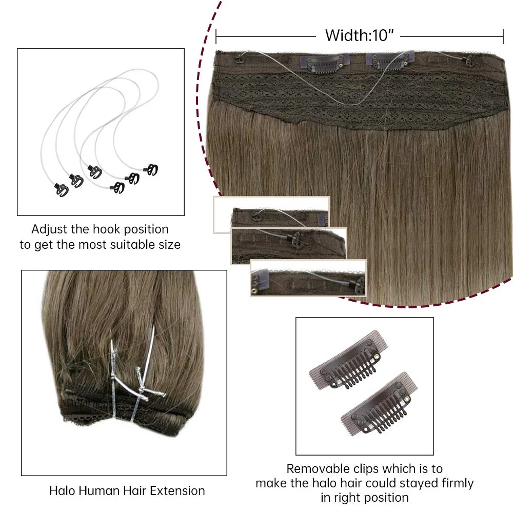 LaaVoo Fishing Wire Hair Extension For Women 12-20inch 100% Real Brazilian Human Hair Straight Natural Fish Line Hair Weft Hair