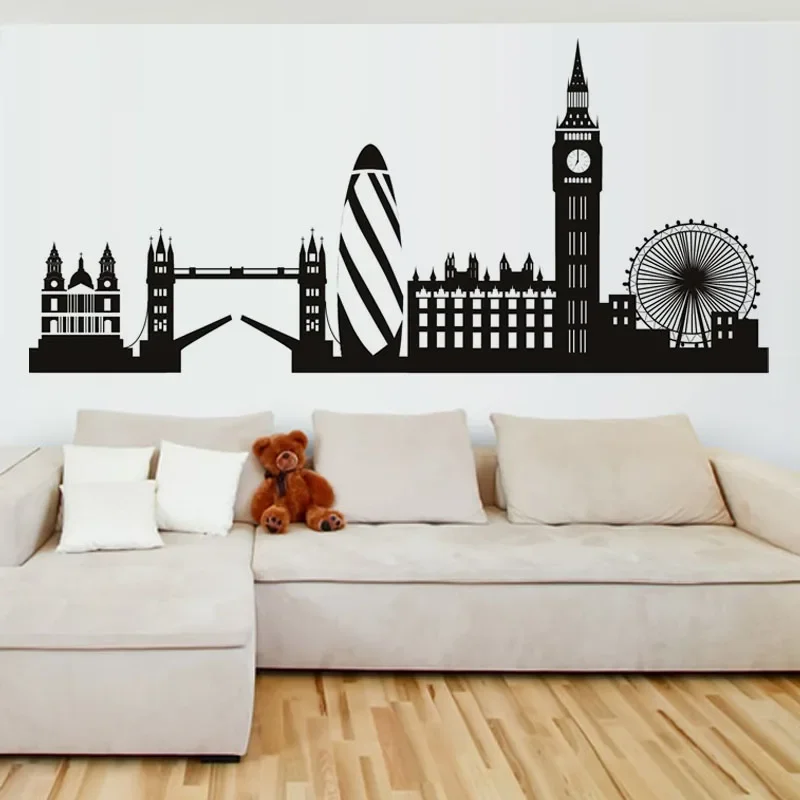 London Skyline naklejka na ścianę sylwetka miasto anglia londyn Scape naklejka ścienna salon sypialnia biuro dom ściana sztuka winylowa Mural — zdjęcie 2