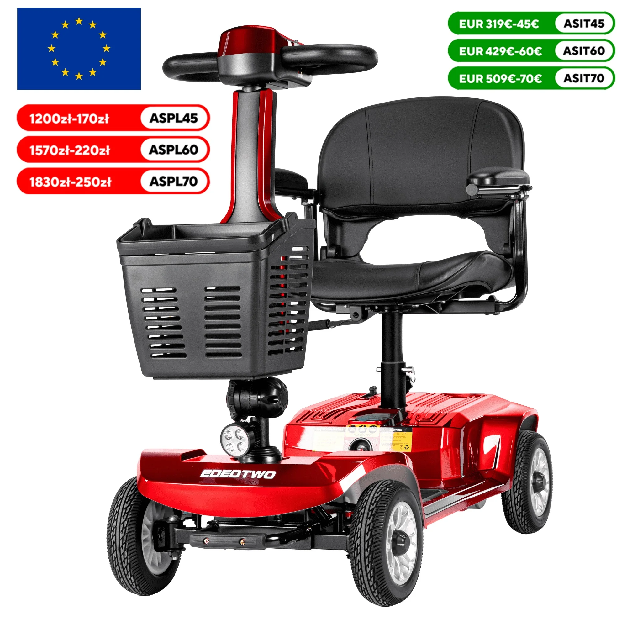 Scooter électrique pliable EOEOTWO à 4 roues pour personnes âgées, capacité de charge de 190 kg, autonomie de 20 km, 180 W