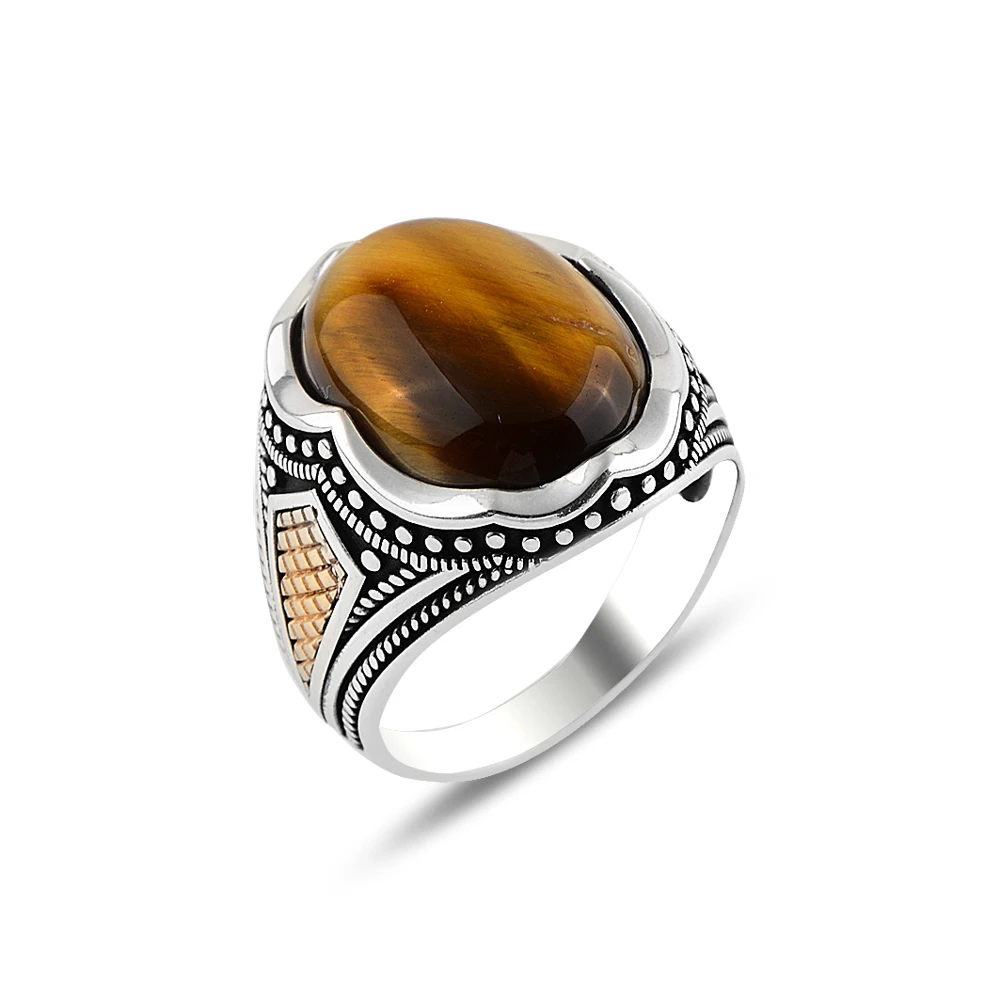 

Sterling Silver Tiger Eye Gemstone Ring Handmade Man Silver Ring Ottoman Style Ring Signet Gemstone Ring Silver 925K Men R