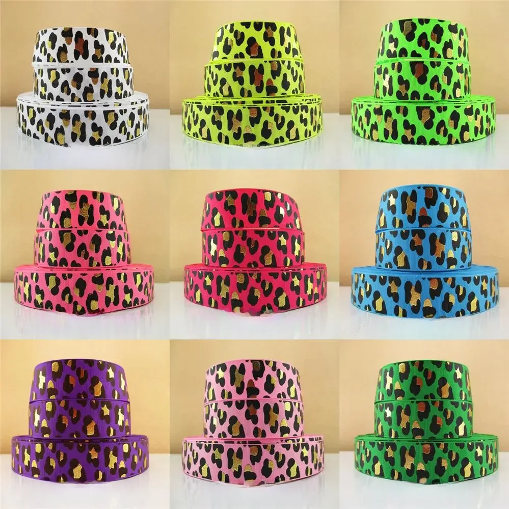 Ruban en polyester feuille d'or argenté, motifs géométriques, fleurs léopard, matériaux faits à la main, bricolage, 5Yc3063, 5 Yards, 22mm