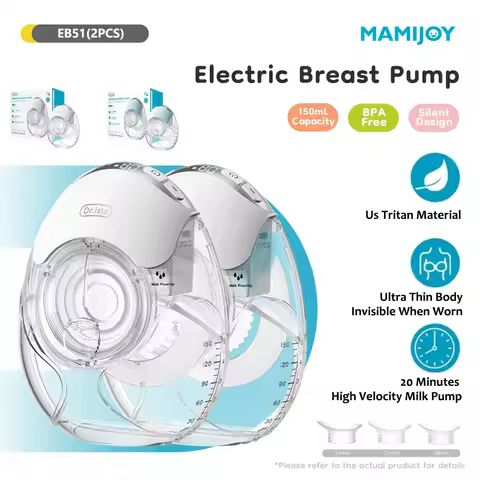 MAMIJOY Ultra-thin＆Light Wearable Invisible Electric Breast Pump Low Noise 3Modes 12Suction Levels Gift 18/21/24mm Flange EB51