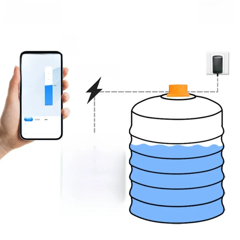 ME201R Tuya APP Ultrasonic Water Liquid Depth LCD Temperature Time Display Low Battery Indicator Alarm Tank Level Monitor