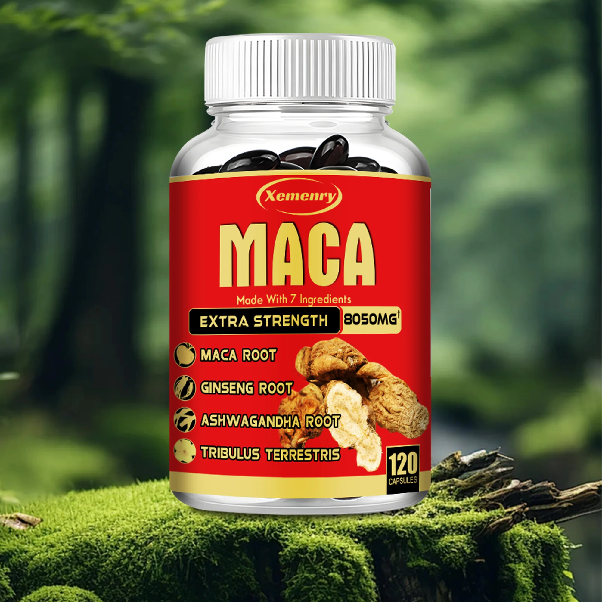 Maca Root Capsules - with Ginseng Ashwagandha - Muscle Mass, Endurance and Performance - 120 Capsules