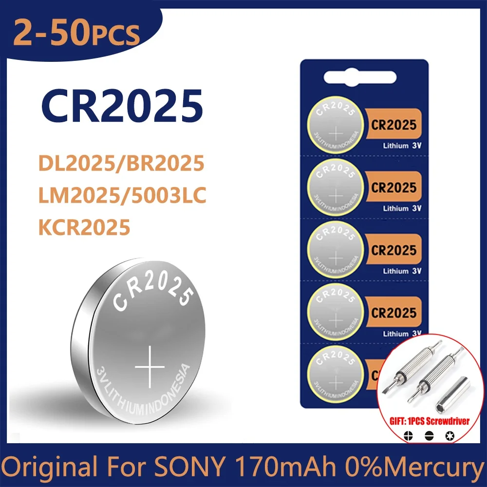 Batterie au lithium d'origine pour Sony CR2025, CR 2025, 3V, BR2025, KCR2025, DL2025, télécommande de voiture, pile bouton de montre