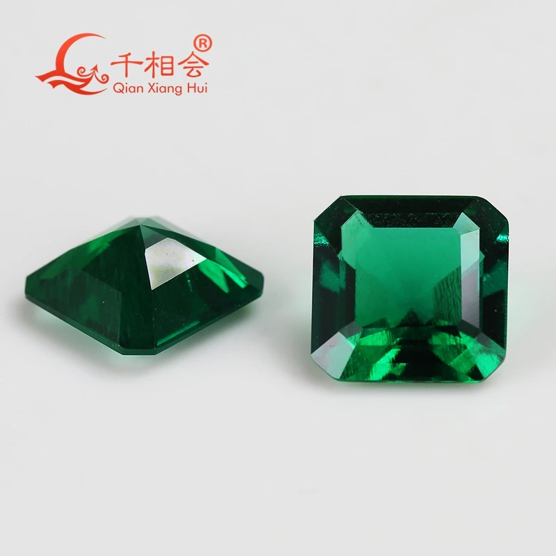 

Dark green Asscher Square shape emerald cut Created Hydrothermal Muzo Emerald with minor cracks inclusions loose gemstone