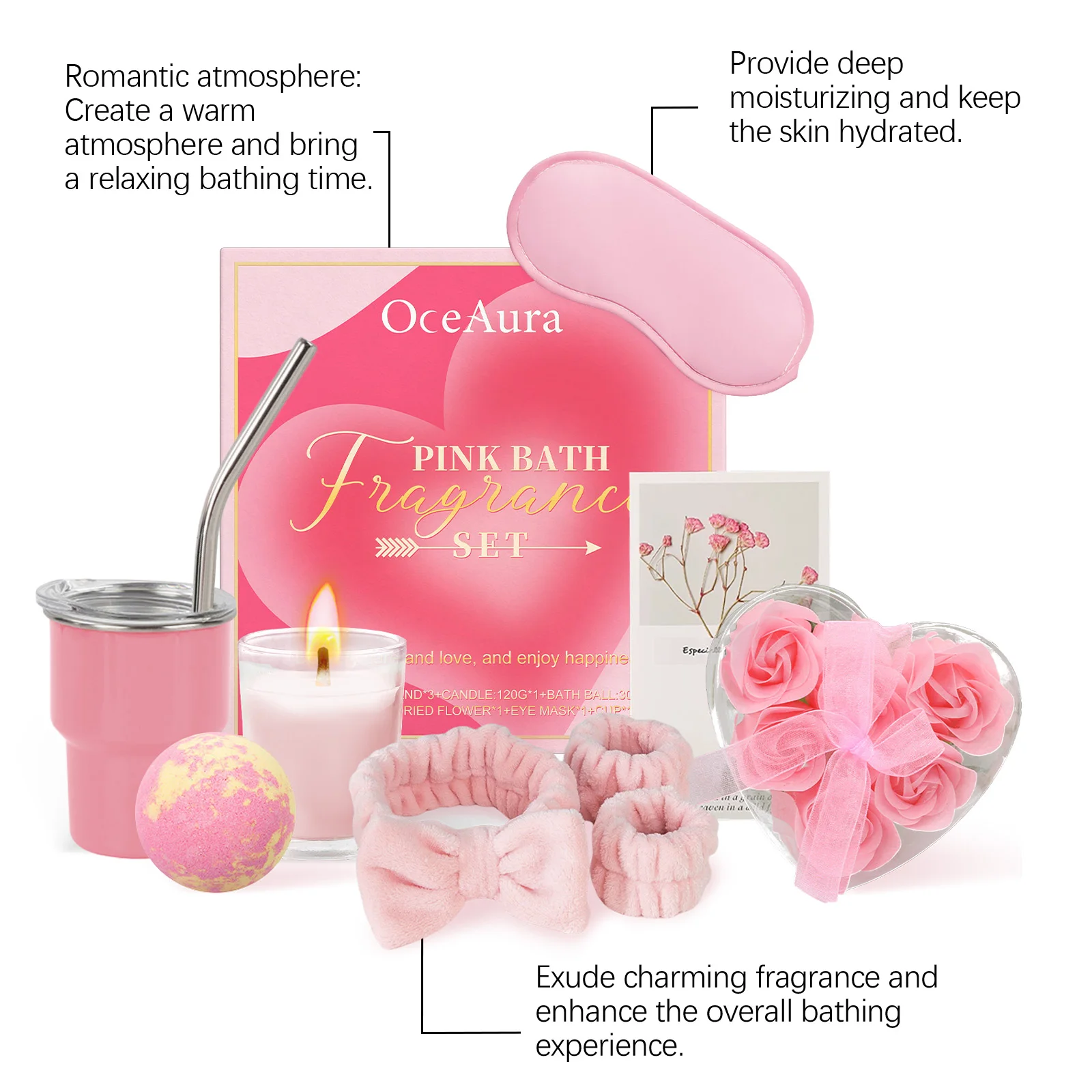 Oceaura 1set Pink Bath Aromatherapy Set Enjoy Relaxing Shower Deep Cleansing Body Spa Bathing Gifts Relieve Mood Bathing Set
