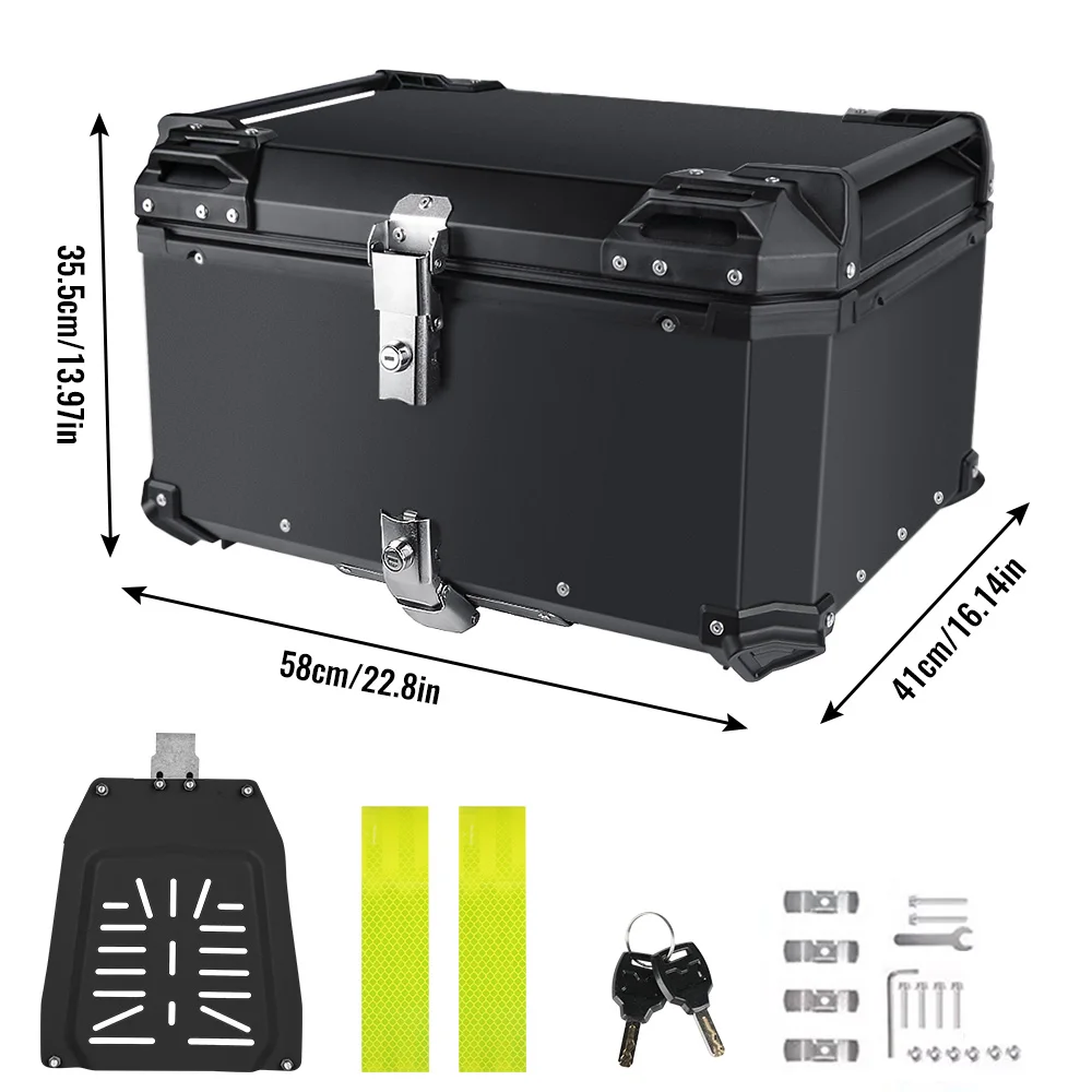 Waterdichte motorfiets topkoffer 65L aluminium opbergkoffer slijtvast duurzaam bagage met veiligheidsslot voor motorfiets