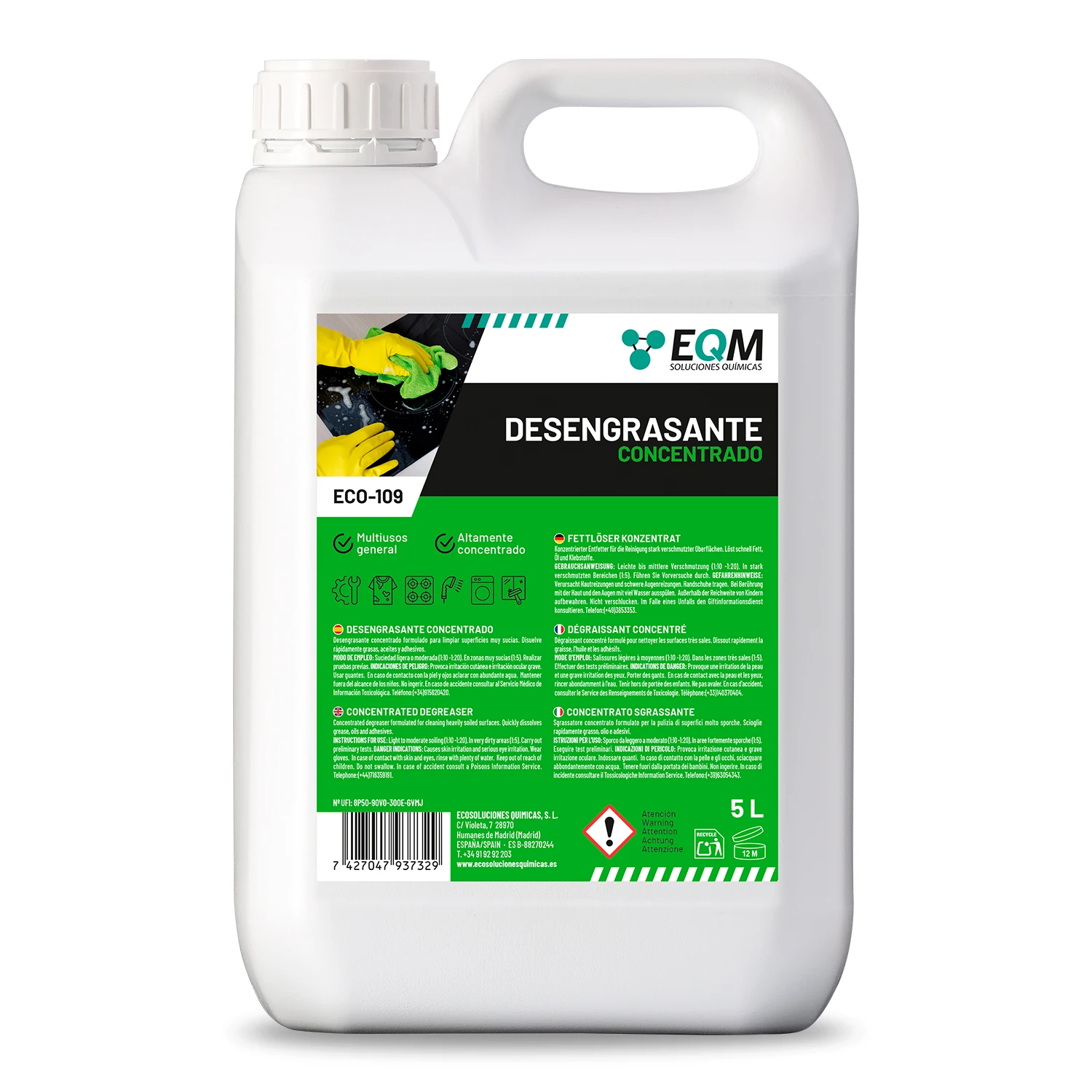 Professional concentrate degreasant | Special kitchen, motors, machinery, etc. | 5 L | ECO-109 | EQM chemical solutions