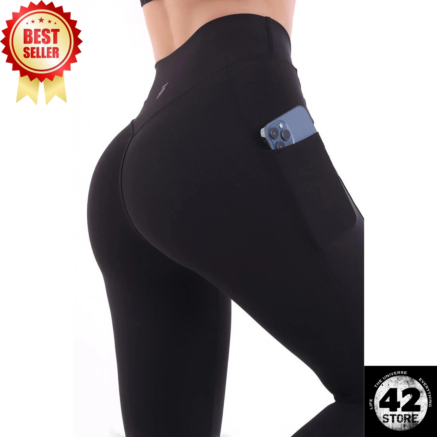 Black Women's Sports Tights Double Pocket Firming Tights