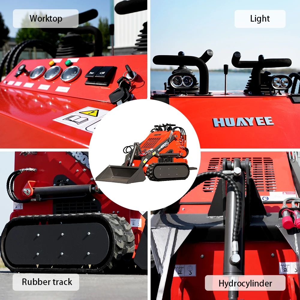 Chargeuse compacte sur chenilles HY480C |    Moteur à essence 23 CV, idéal pour divers scénarios de travail avec des accessoires polyvalents
