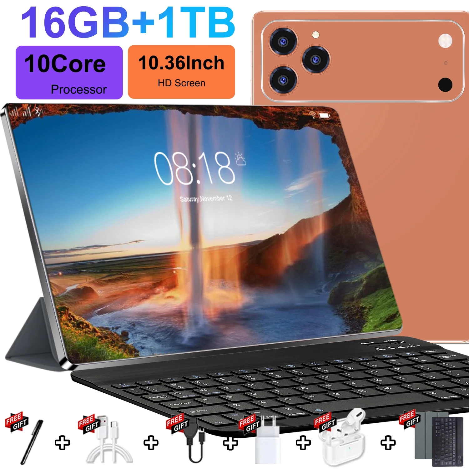 Tablette intelligente 10,36 pouces, 10 cœurs, Android 13, 16 Go + 1 To, Wi-Fi 5G sans fil, batterie 20000 mAh, caméra avant 16 MP, caméra arrière 32 MP, pour usage domestique quotidien
