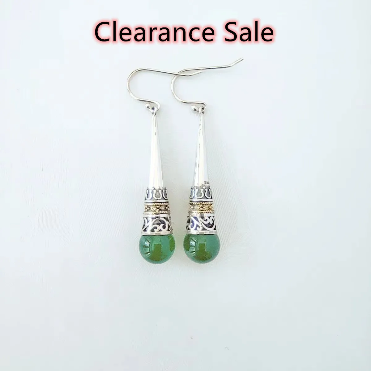 

KJJEAXCMY Brand Boutique Jewelry 925 Sterling Silver Natural Green Chalcedony Women's Colorful Gem Earrings Girls' Ancient Craft