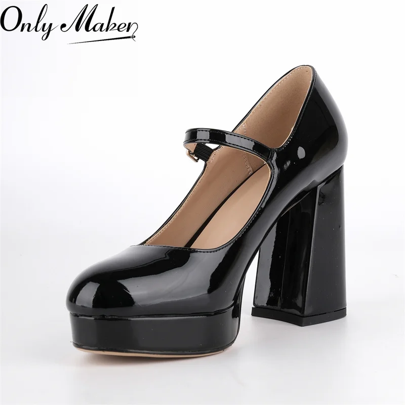 

Женские туфли-мэри-джейн Onlymaker из лакированной кожи на платформе с круглым носком, большие размеры, модные, сексуальные, на каблуке с ремешком и пряжкой