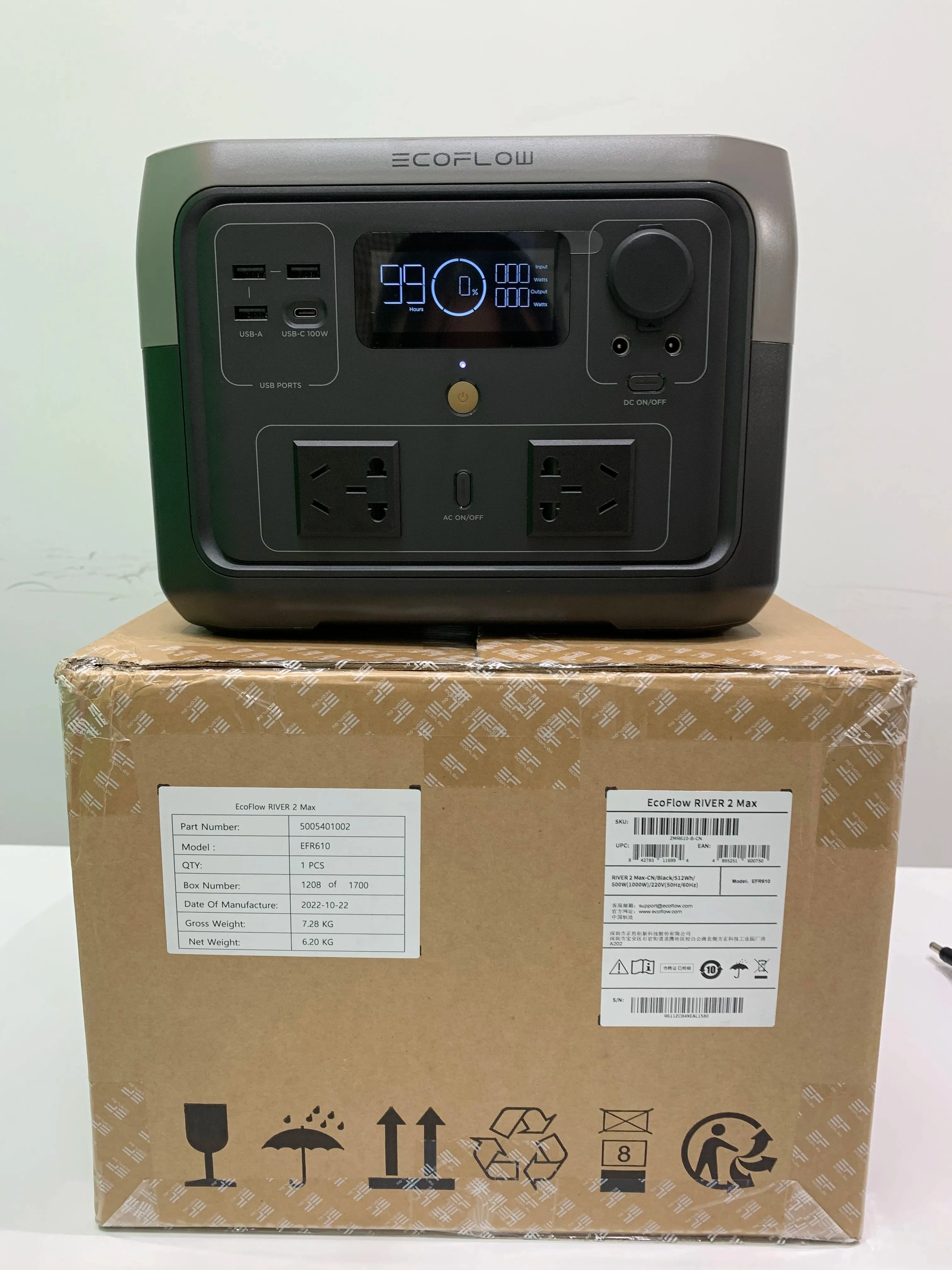 エコフロー-バッテリー付きキャンプランター、ポータブル電源ステーション、vefepo4、512wh、500w、ac