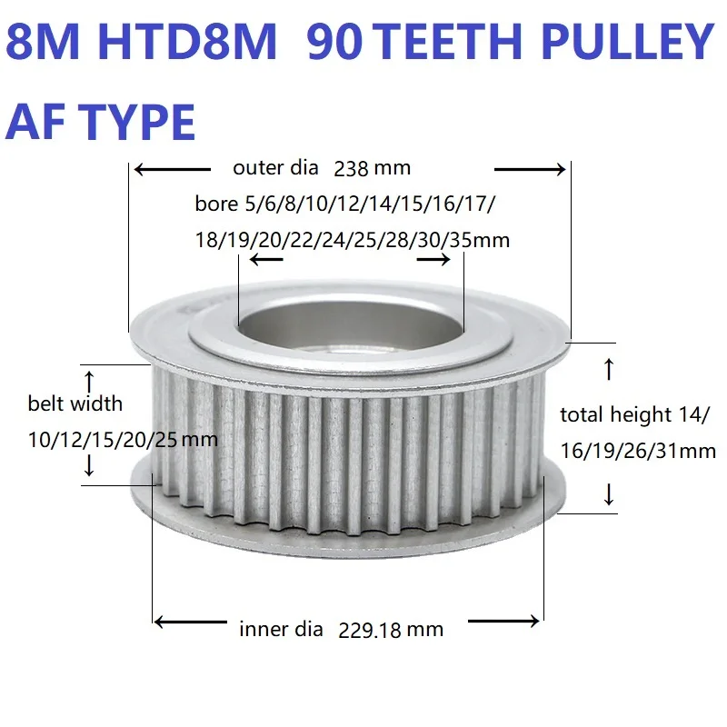 HTD8M Belt Pulley 8M 90Teeth Belt Wheel Timing Pulley Aluminum Alloy Timing Belt Pulley For Belt Width 10 12 15 20 25mm