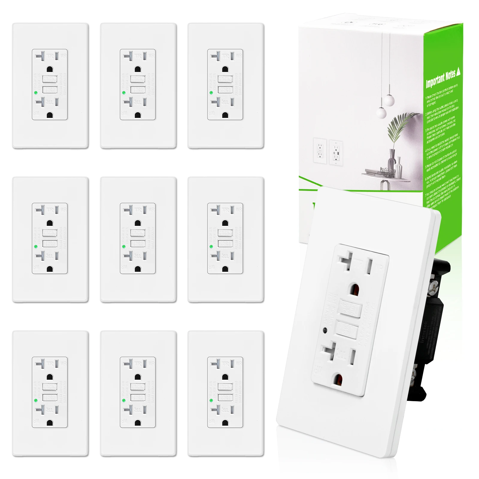 1PK-20PK 20AMP GFCI Outlet Tamper Resistant Receptacle With Wallplate Ground Fault Circuit Interrupter ETL Listed Safety Socket