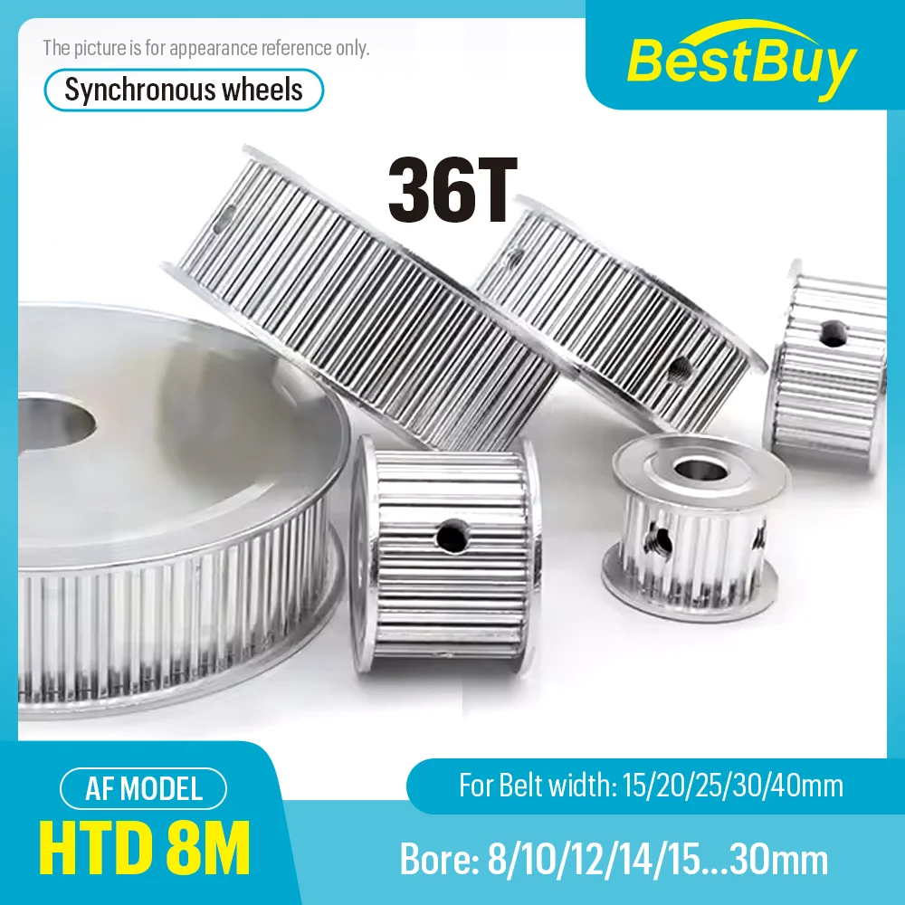 HTD 8M 36T Alloy Timing Pulley Bore 8-30mm Multiple Groove Width Fit 15/20/25/30/40mm 8M Synchronous Belt For CNC Machine