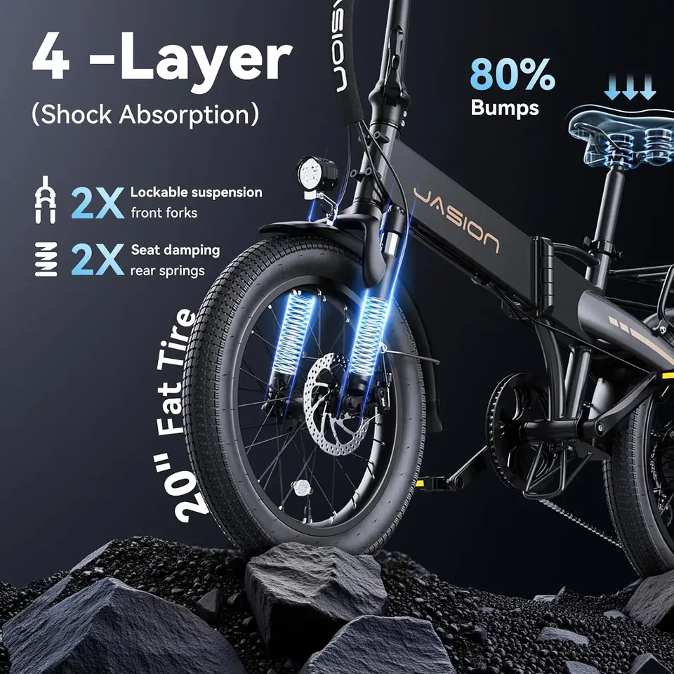 Jasion Foldable Electric Bike for Adults, EBike 20" Fat Tire Electric Bicycle with Built-in 48V Battery, Up to 50 Miles Range, Aluminum Frame EBS EBike for Commuting image 4