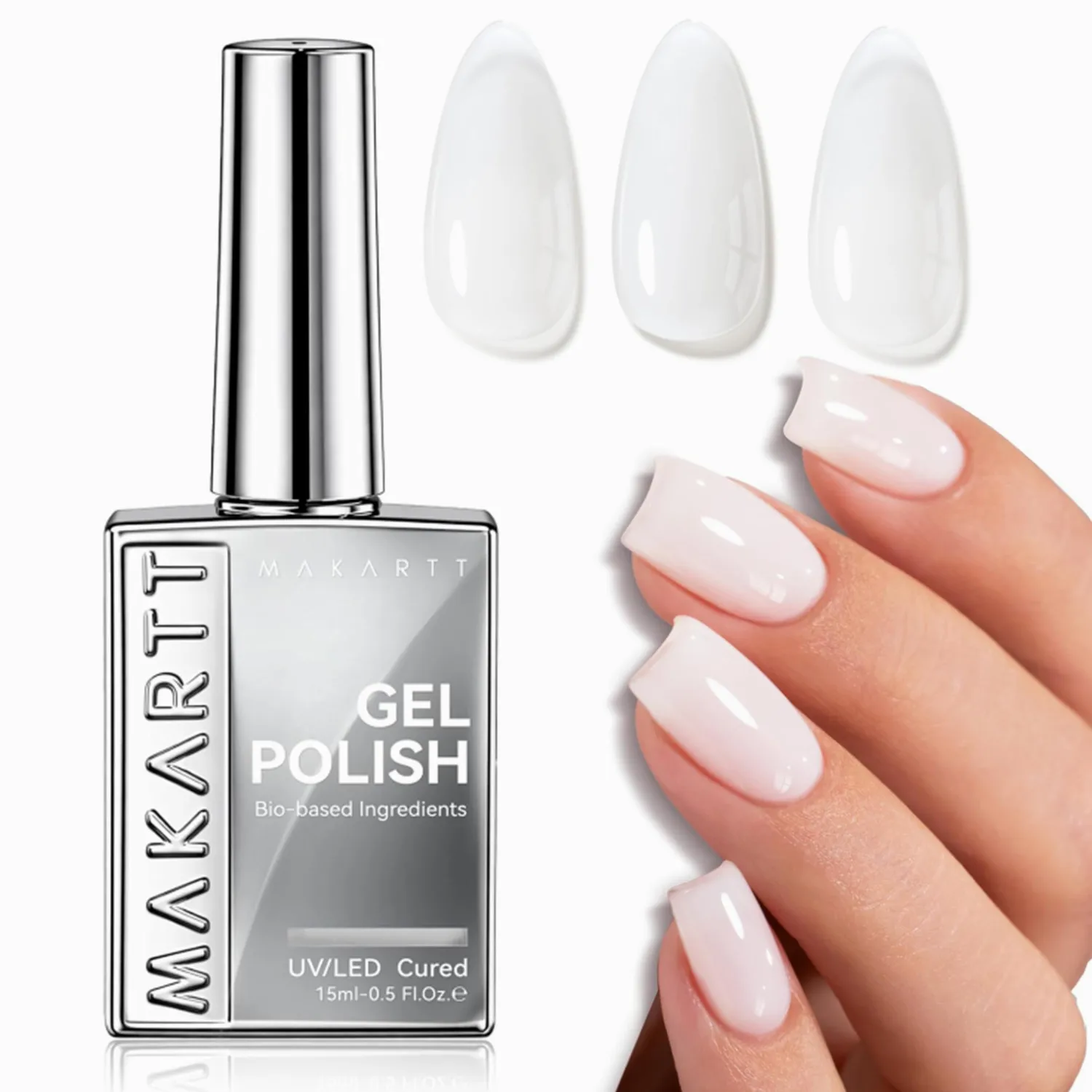 

Makartt Milky White Gel Nail Polish: 15ML Hema-Free Jelly Nail Polish Sheer Translucent Effect Soak Off UV LED Nail Art Manicure