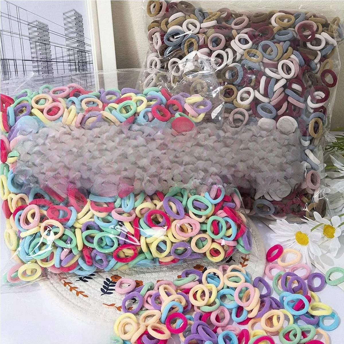 100/300/500 sztuk dziewczyny kolorowe elastyczne opaski do włosów kucyk trzymaj opaska do włosów opaski gumowe Scrunchie akcesoria do włosów opaski dla dziewczynek — zdjęcie 2