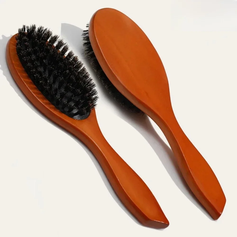 Brosse à cheveux en poils de sanglier naturels, peigne de Massage antistatique pour cuir chevelu, manche en bois de hêtre, outil de coiffure