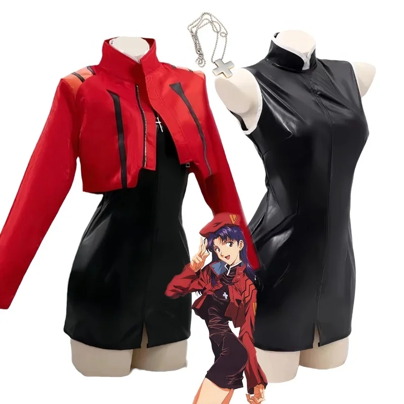 Katsuragi Misato Cosplay Kostuum Anime EVA Katsuragi Misato Cosplay Rode Jas Jurk Uniform Halloween Party Kostuum Voor Vrouwen - afbeelding 2