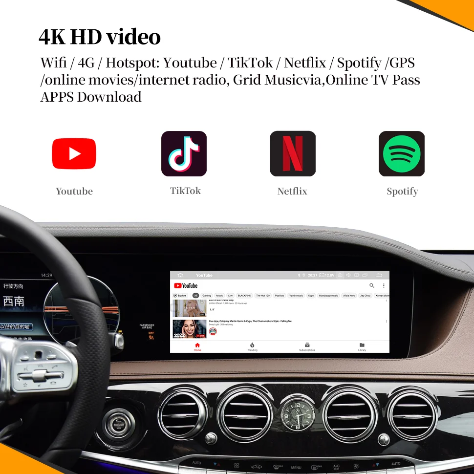 Hualingan for Benz S W222 2014-2019 MBUX Carplay box AI Carplay Youtube 4G Android Auto Carplay Fulll Screen NTG5.5 NTG5.0